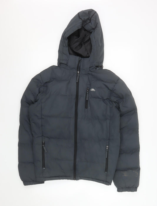 Trespass Boys Grey Waterproof Puffer Jacket 13 Years Hooded Winter Coat