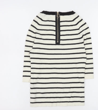 Zara Women Ivory Black Striped Knit Pullover Jumper Size M 12