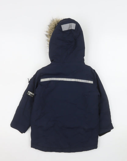 Next Boys Blue Hooded Faux Fur Trim Parka Coat 3 Years