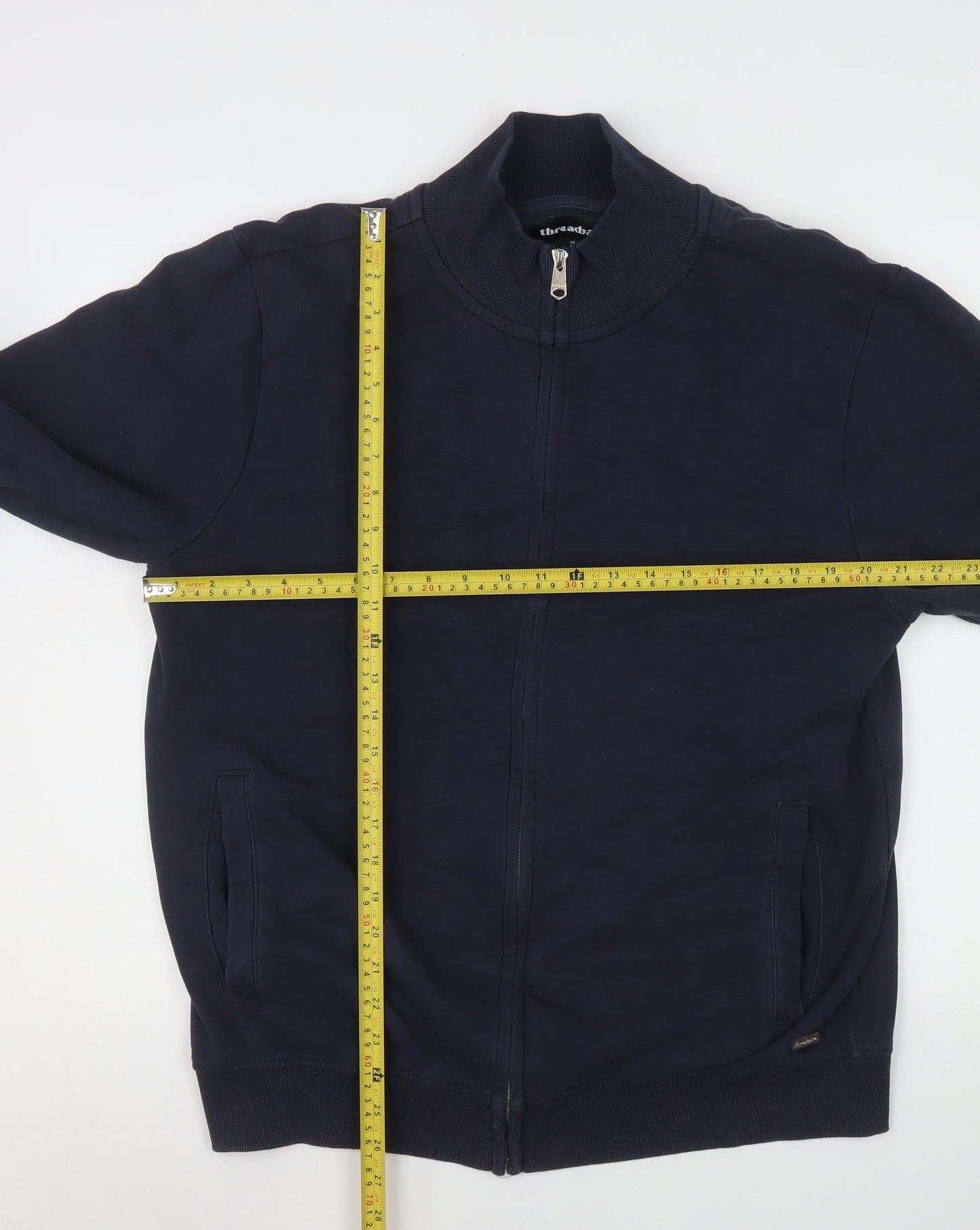 Threadbare Men's Blue Bomber Jacket L Full Zip Cotton Blend Casual