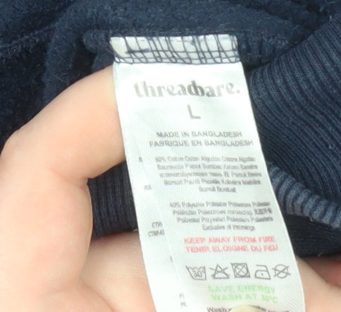 Threadbare Men's Blue Bomber Jacket L Full Zip Cotton Blend Casual