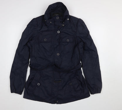 Esprit Women Blue Military Jacket Size 14 Belted Mid-Length Casual