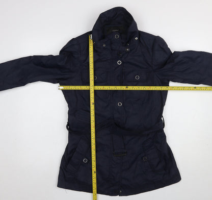 Esprit Women Blue Military Jacket Size 14 Belted Mid-Length Casual