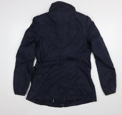 Esprit Women Blue Military Jacket Size 14 Belted Mid-Length Casual