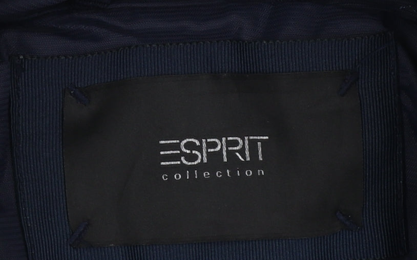 Esprit Women Blue Military Jacket Size 14 Belted Mid-Length Casual