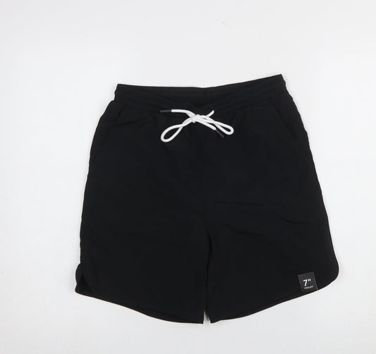 Additional front view of No Boundaries Men's Black XS Swim Shorts Elastic Waist 7in Quick Dry