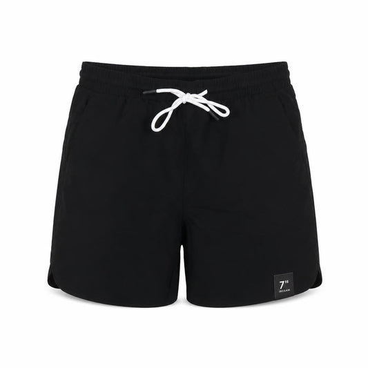 Front view of No Boundaries Men's Black XS Swim Shorts Elastic Waist 7in Quick Dry