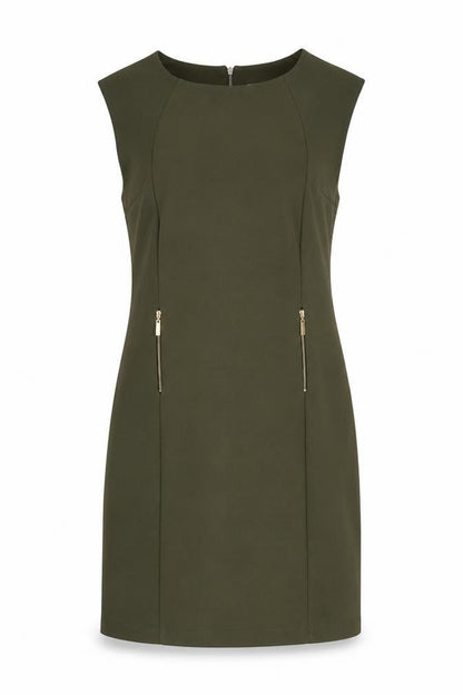 Sabrina Diamanti Women Green Sheath Knee Length Dress L Zip Accent