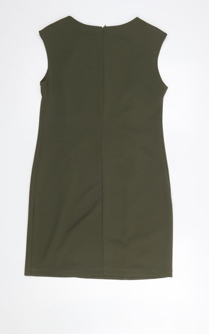 Sabrina Diamanti Women Green Sheath Knee Length Dress L Zip Accent