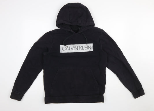 Calvin Klein Men’s Black Pullover Logo Hoodie Size M Cotton Fleece