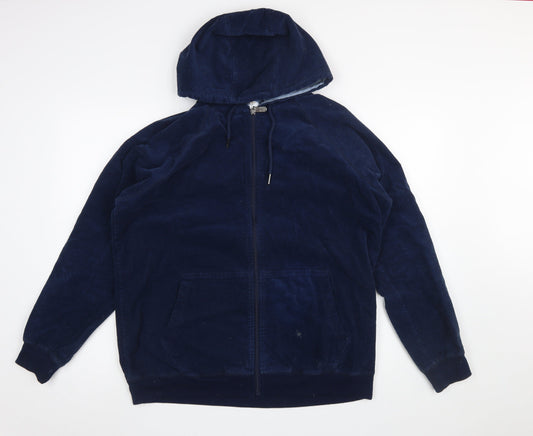 Cotton Traders Men Blue Corduroy Hooded Full Zip Jacket L