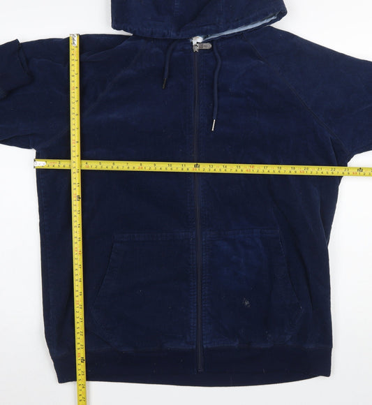 Cotton Traders Men Blue Corduroy Hooded Full Zip Jacket L