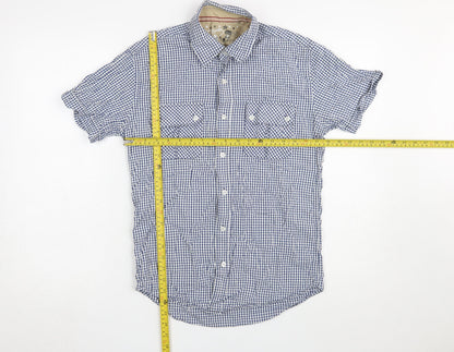 Topman Men's Blue Check Short Sleeve Button-Up Shirt Size S
