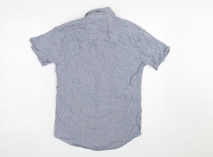 Topman Men's Blue Check Short Sleeve Button-Up Shirt Size S
