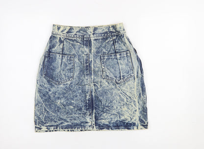 Pervie London Girls Blue Acid Wash Denim Skirt Size 14Y Knee Length