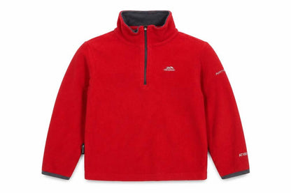 Front view of Trespass boys’ red fleece pullover sweatshirt 5-6 years outdoor warm top