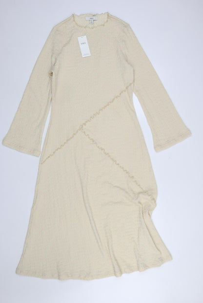 Marks and Spencer Women Beige Size 12 A-Line Midi Dress Long Sleeve