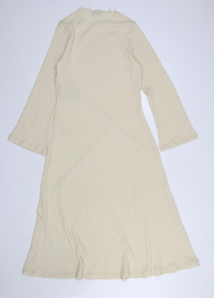 Marks and Spencer Women Beige Size 12 A-Line Midi Dress Long Sleeve