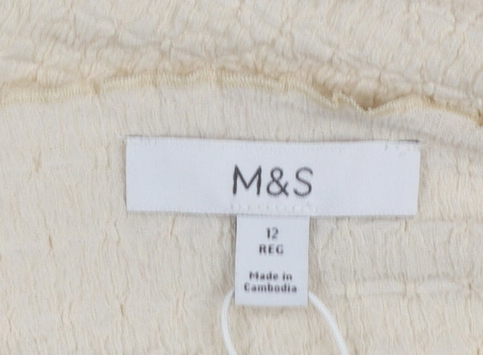 Marks and Spencer Women Beige Size 12 A-Line Midi Dress Long Sleeve