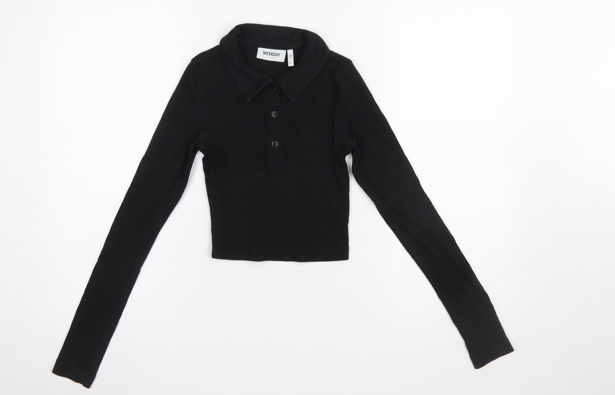 Womens UK Size XS Weekday Black Cropped Button-Up