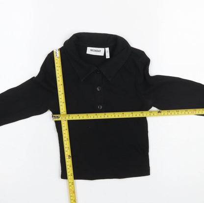 Womens UK Size XS Weekday Black Cropped Button-Up
