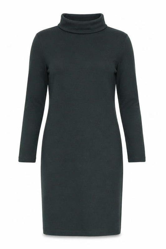 Front view of Linea Women Green Roll Neck Bodycon Midi Dress M