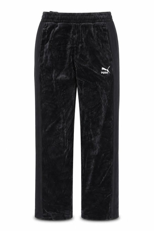 Front view of Puma Men's Black Velour Track Pants XS Regular Fit Activewear