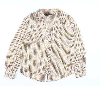 Womens UK Size S Zara Beige Basic Button-Up