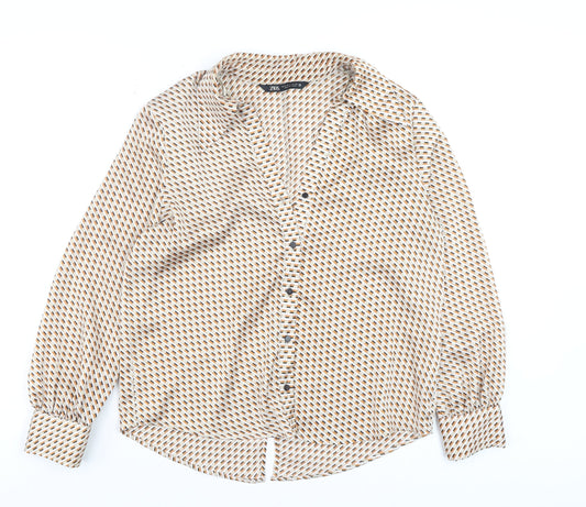 Womens UK Size S Zara Beige Basic Button-Up