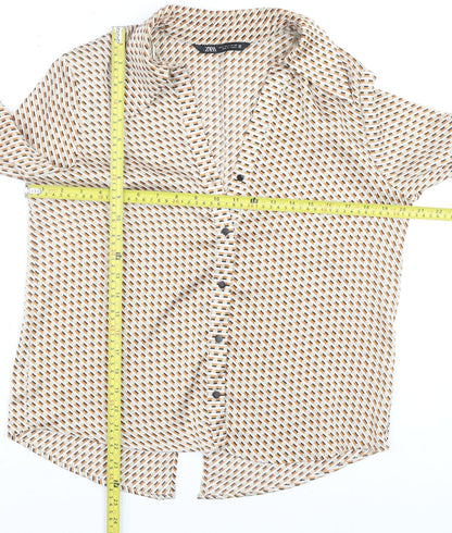 Womens UK Size S Zara Beige Basic Button-Up