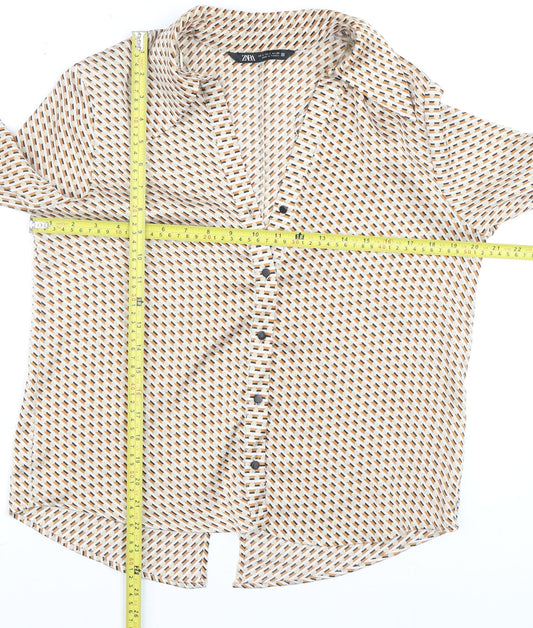 Womens UK Size S Zara Beige Basic Button-Up