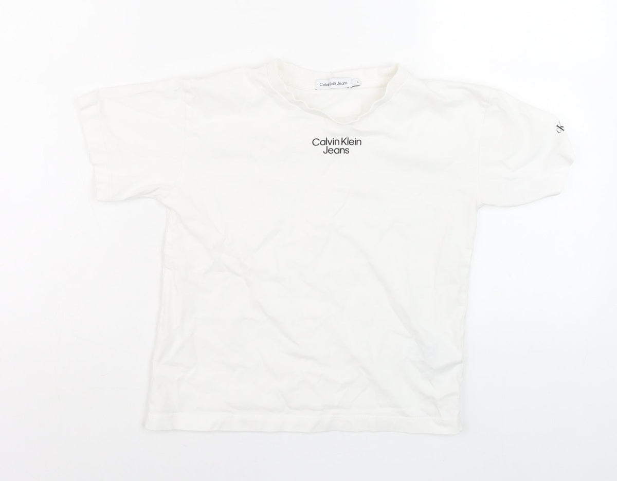 Womens UK Size 6 Calvin Klein Jeans White Basic T-Shirt