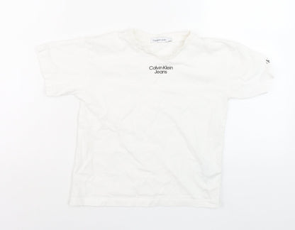 Womens UK Size 6 Calvin Klein Jeans White Basic T-Shirt