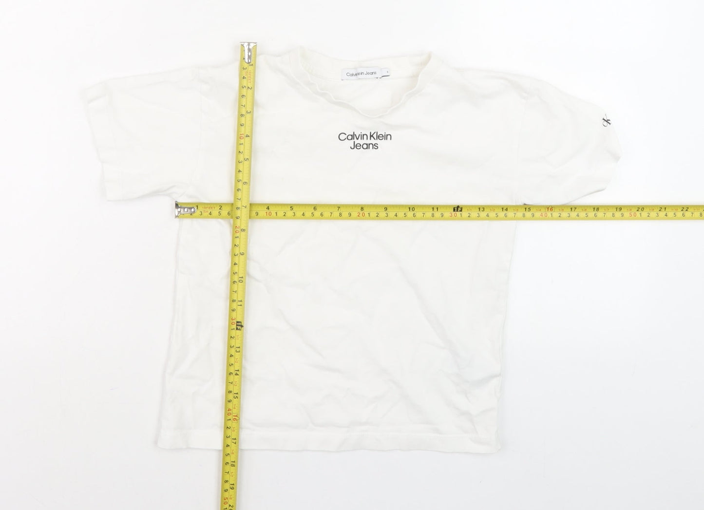 Womens UK Size 6 Calvin Klein Jeans White Basic T-Shirt