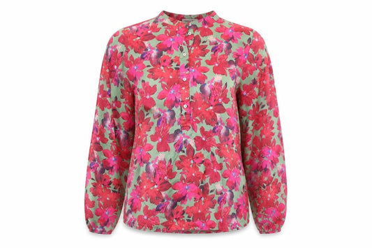 Front view of Gallery Women’s Multicoloured Floral Long Sleeve Blouse, size UK 12