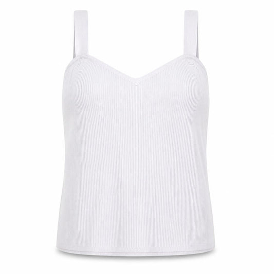 Front view of ASOS DESIGN Women Ivory Ribbed Camisole Tank Top UK 14