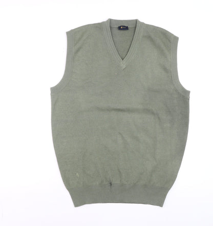Gabicci Mens Green Wool Blend Sleeveless V-Neck Smart Casual Knit M