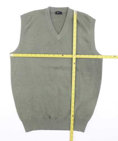 Gabicci Mens Green Wool Blend Sleeveless V-Neck Smart Casual Knit M