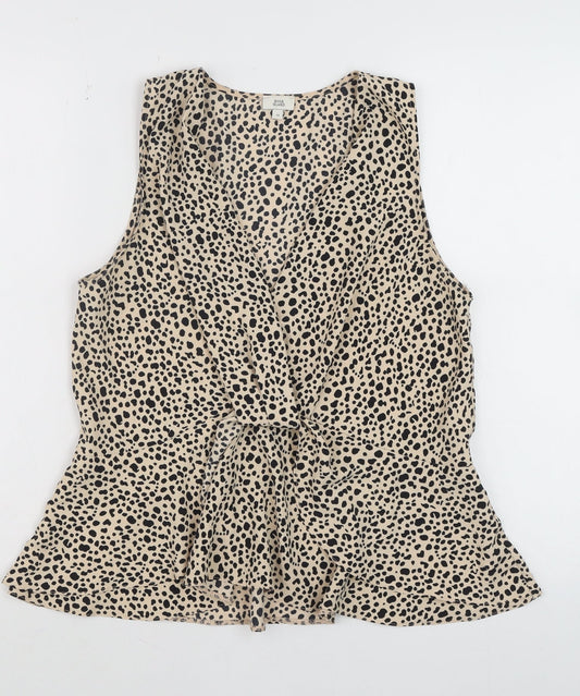 Womens UK Size 12 River Island Beige Wrap Blouse