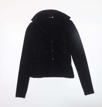 Womens UK Size 14 ASOS DESIGN Black Cropped Button-Up