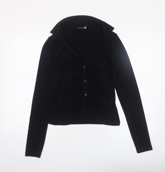 Womens UK Size 14 ASOS DESIGN Black Cropped Button-Up