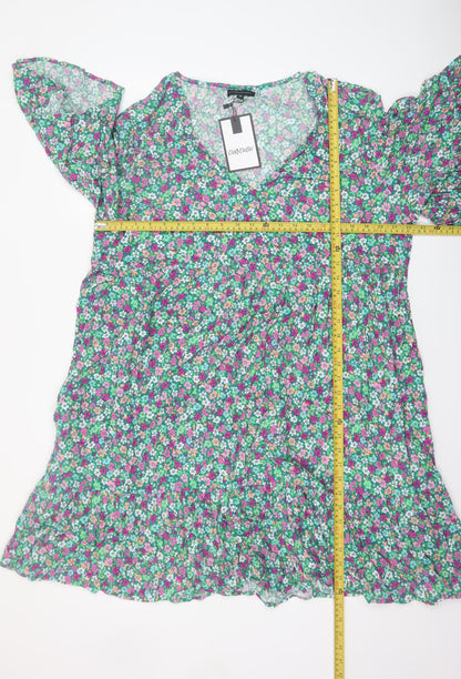 CURVEWOW Women's Multicoloured Floral A-Line Dress Size 20