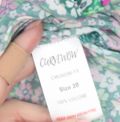 CURVEWOW Women's Multicoloured Floral A-Line Dress Size 20