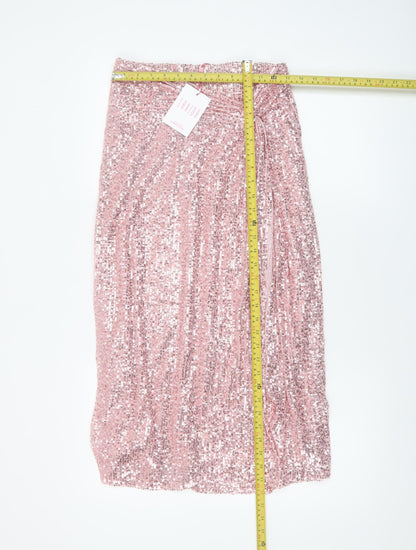 Savida Women Pink Sequin Midi Skirt Small Polyester Partywear