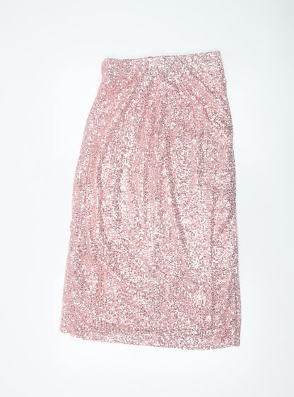 Savida Women Pink Sequin Midi Skirt Small Polyester Partywear