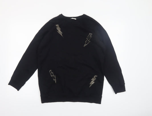Mango Kids Girls Black 13-14 Years Lightning Embroidered Pullover Sweatshirt
