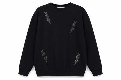 Mango Kids Girls Black 13-14 Years Lightning Embroidered Pullover Sweatshirt