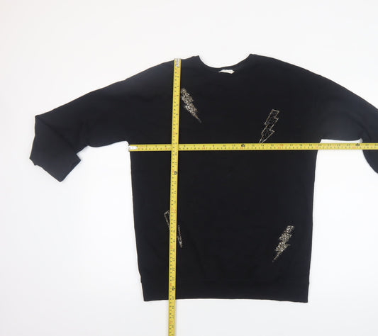 Mango Kids Girls Black 13-14 Years Lightning Embroidered Pullover Sweatshirt