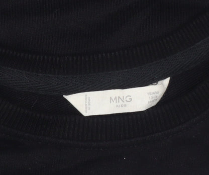 Mango Kids Girls Black 13-14 Years Lightning Embroidered Pullover Sweatshirt