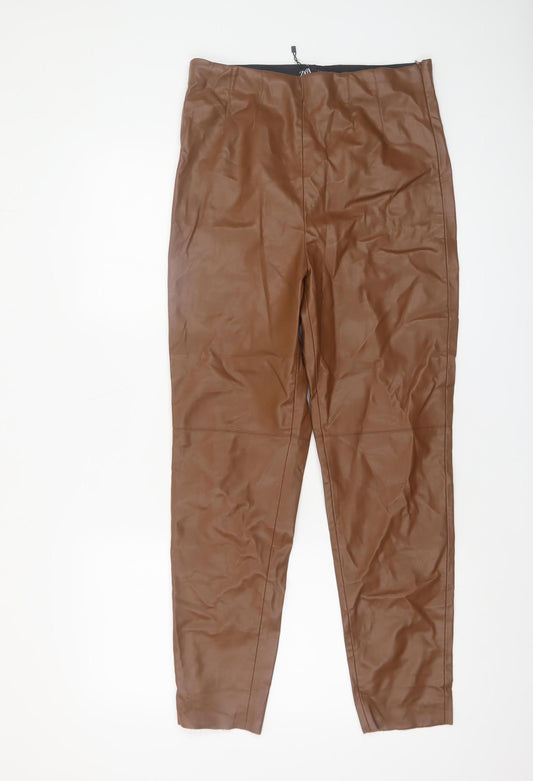 Womens UK Size L Zara Slim Fit Leggings Brown Trousers
